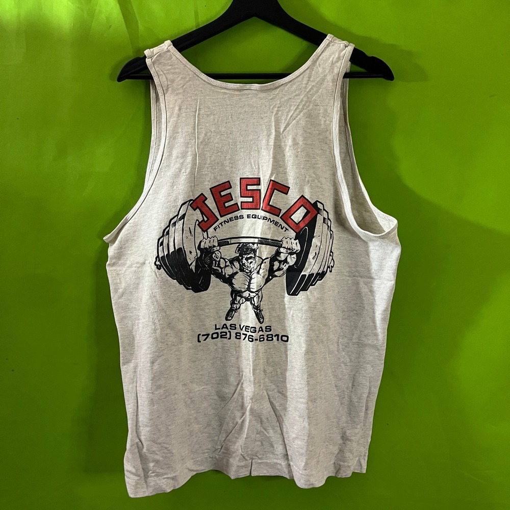 Vintage Jesco Fitness Equipment Las Vegas Tank Top Mens L Gray Gym Bodybuilding